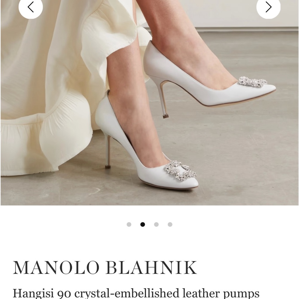 Manolo Blahnik White Crystal Leather Heels